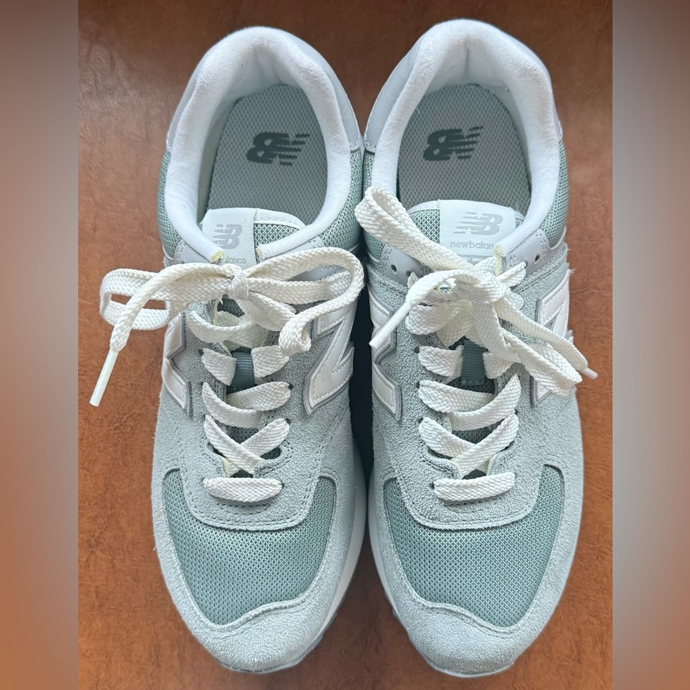 New Balance 574+ Women’s 10 Juniper Green Platform Sneakers WL574ZSG EUC - Picture 6 of 10